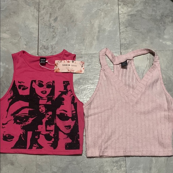 SHEIN Pink Graphic Ribbed Tank crop Top women Xs bundle - Picture 2 of 9